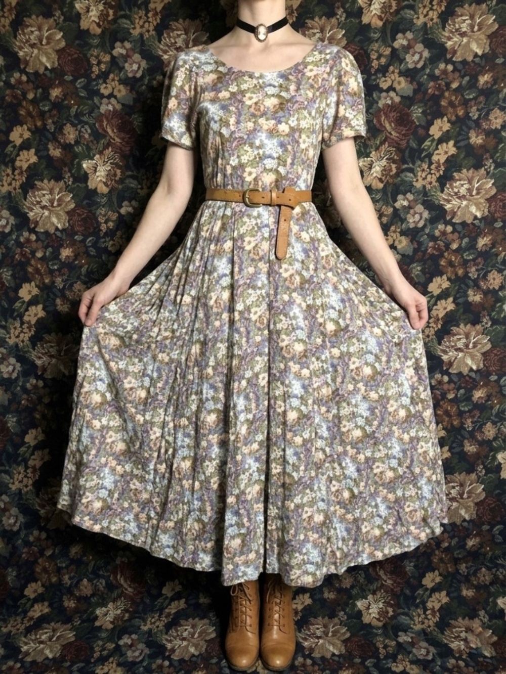 Vintage 90s All That Jazz Floral Maxi Dress | Cottagecore Rayon Dress | Size 14